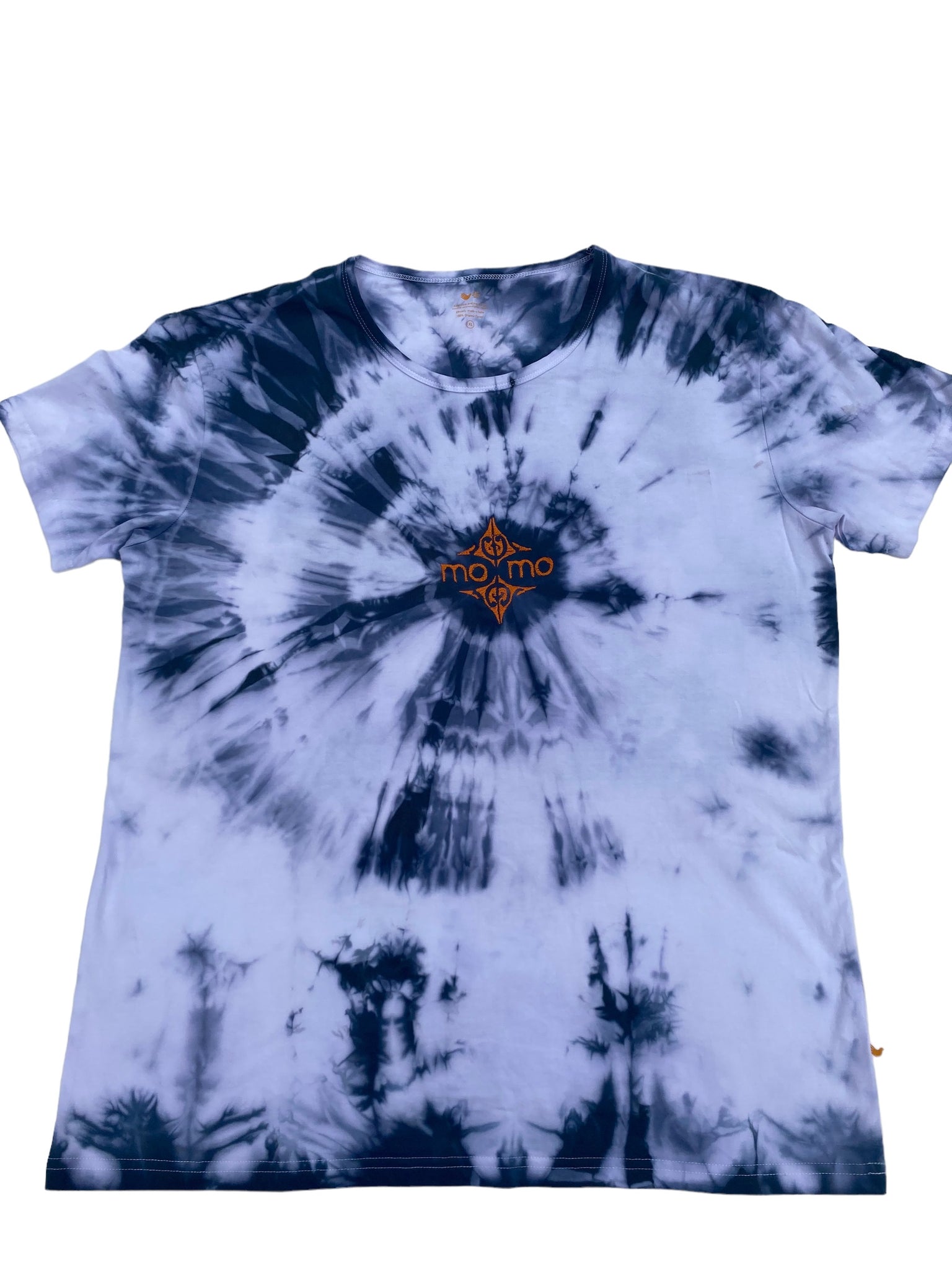 Dark blue & orange embroidery.